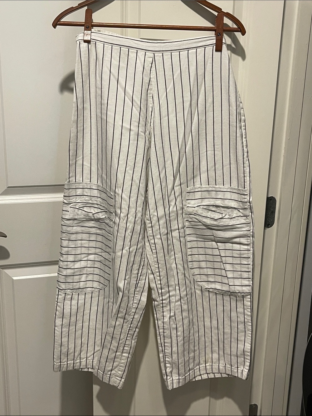 Striped White Wide-Leg Pants